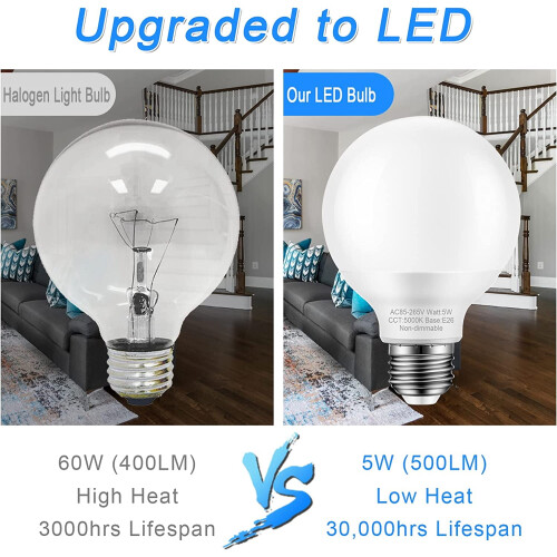 8-Pack G25 Bathroom Light Bulbs, 60W Equivalent, E26 Base, 5000K Daylight, 120V, Non-Dimmable 2