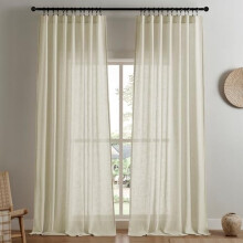 Rideaux en lin 213 cm L x 94 cm l, rideaux filtrant la lumière à 2 panneaux avec pattes de fixation et fourreau – Compatibles avec les tringles