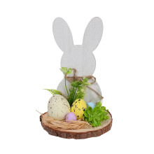 Tischschild „Osterhase“ aus Holz mit floralem Sockel