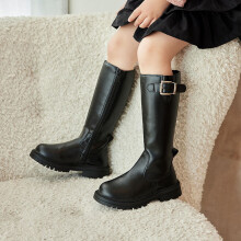 Toddler Boots,Knee High Boots Fashion Soft Sole Versatile Leather Winter Boots for Kids Performance,Girls Boots,Z01 Black,4.5-5 Years