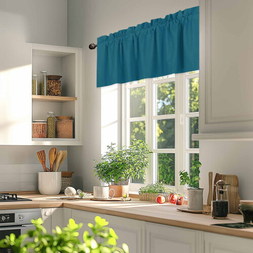 Cortina de cozinha azul-petróleo 54x18 polegadas com bolso para varão e filtragem de luz. 2