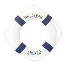 Décoration murale bouée de sauvetage, anneau nautique bleu de 20 cm – Bienvenue à bord, style méditerranéen, compatible avec les présentoirs