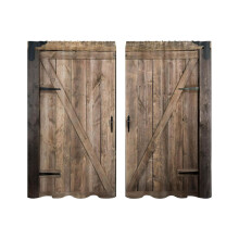 Retro Farmhouse Brown Barn Door Curtains, Rustic Wooden Plank Tier Drape for Kitchen, Bathroom, Dining Room – Compatible with Standard Rods