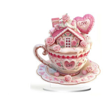 Décoration de table en acrylique en forme de cupcake rose en forme de cœur, idéale pour la Saint-Valentin. Ornement de bureau imperméable et