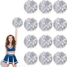 12pcs 10" Metallic Foil Cheer Pom Poms with Handle & Flowers – Compatible with Cheerleading, Dance, Sport Team & Party