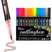 Dreamy Sparkle Dual-Line Contour Pen – Glitter & Metallic Markers, 8/12/24/36/48/60 kleuren, zelfcontourende schrijf-/tekenpennen