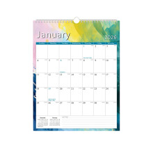 Väggkalender 2026 (jan–dec) – 120 g/m² tjockt papper, stora månadsblock för anteckningar, tie-dye-design | Kompatibel med hem och skola