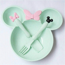 Wheat straw children's tableware set cute baby feeding complementary food plates bowls spoons forks small gifts