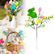 Decorazioni colorate per uova di Pasqua, uova di Pasqua, rami, coniglietto per decorazioni primaverili, steli pasquali artificiali, rametti per