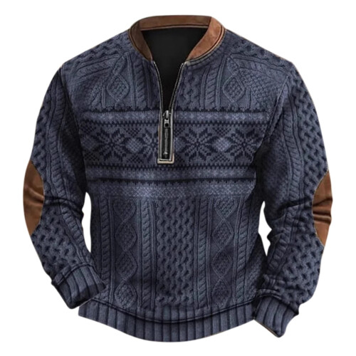 Herre 3D-printet sweatshirt med halv lynlås og efterårs- og vinterprint 2