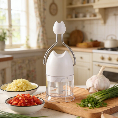Manual Garlic Chopper & Chili Crusher – Hand-Cranked Food Processor, Multi-Functional Kitchen Tool (White) 1
