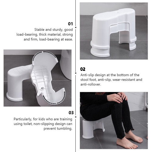 2Pcs Space-saving Bathroom Stool for Toilet White Plastic Use 2