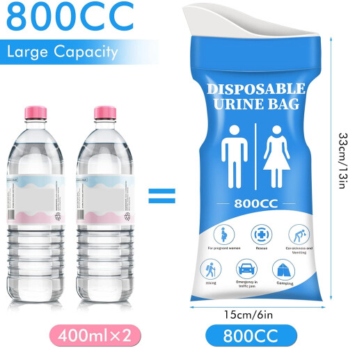 Σακούλες ούρων μιας χρήσης (12 τεμάχια, 800mL), φορητές σακούλες ούρων και εμετού για 2