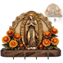 Our Lady of Guadalupe Wall Key Holder – Virgin Mary 2D Catholic Coat & Hat Rack, Religious Hanging Ornament, Keys Organizer (1 Pc)