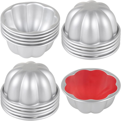 Conjunto de 16 mini formas caneladas para bolo, 11,4 cm (4,5 polegadas), em aço carbono, formato de flor, antiaderentes e reutilizáveis, ideais
