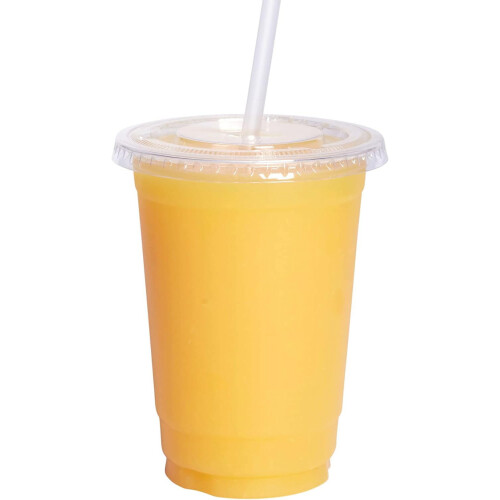 Διαφανή πλαστικά ποτήρια PET 10oz με επίπεδα καπάκια (100 τεμάχια) – Κρύα ποτήρια μιας
