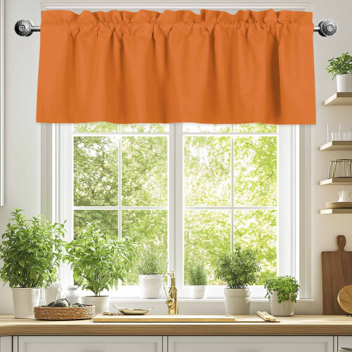 Cortina de janela laranja 42x18 polegadas com bolso para varão e filtragem de luz. 1