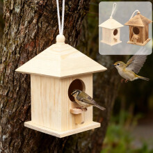 Vogelvoederhuisjes voor buiten, hangende houten vogelvoederhuisjes, voederhuisjes voor wilde vogels, blokhutvormige voederhuisjes voor in de tuin, wit