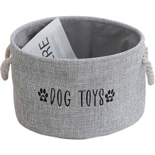 Grand panier rond de rangement pour jouets pour animaux en lin avec poignées en corde – Gris foncé, Taille unique