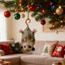 Opossum Christmas Ornament – 1PC Realistic Details & Gold Hanging Cord, Gothic Décor Fans & Unusual Holiday Tree Decorations (Opossum)
