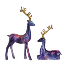 Ensemble de figurines de cerfs couchés (10 cm) et debout (15 cm), en résine multicolore, décoration de table de Noël, style nordique moderne pour