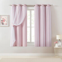 Pink Blackout Curtains with Sheer Overlay, 80% Darkening, Grommet Top, Compatible with Girls' Bedroom & Living Room, 37"x63", Set of 2
