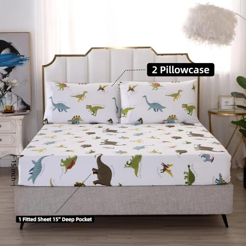 Dinosaur Bed Sheet Set Microfiber 3pcs 1