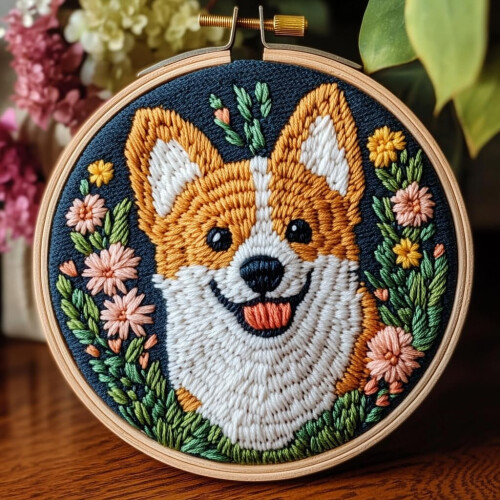 Κιτ βελόνας κεντήματος Baby Yellow Corgi – Εύκολο σετ κεντήματος DIY με τυπωμένο σχέδιο,