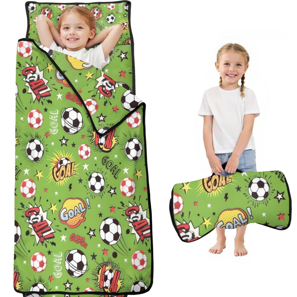 Soccer Comic Pattern Toddler Nap Mats For Kids Preschool,Sleeping Mat Bag Or Kids,Toddler Sleeping Bag,Toddler Nap Mat Or Daycare Green