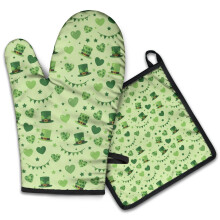 Ensemble de 2 maniques et gants de cuisine verts à motifs arc-en-ciel et Saint-Patrick, résistants à la chaleur jusqu'à 200 C (392 F), pour