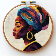 DIY Punch Needle Kit: Abstract African Woman Pattern, Easy for Beginners, Includes Hoop & Printed Design, 20x20cm – Compatible with Punch Needle