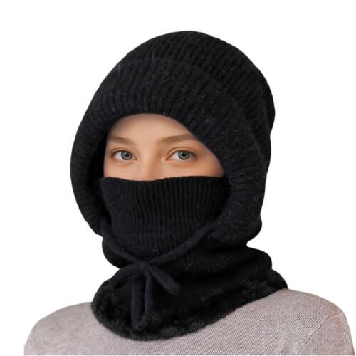 Damen-Winter-Sturmhaube mit Plüschfutter, Schwarz 1