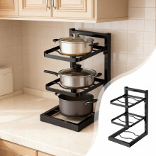 Pot Storage Rack - Multi-layer Adjustable Organizer, Under Sink Space Saver, Cabinet & Corner Mount for Kitchen