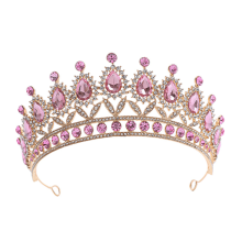 Crown,Bridal Crown Birthday Tiara,Elegant Crystal Embellishment Comfortable Tiara Fit Crowns for Women,Pink