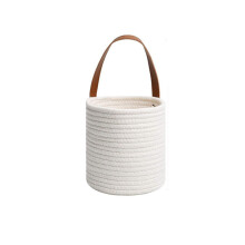 Panier mural en coton avec poignée en cuir – Pliable et léger, idéal pour la maison, la salle de bain, la cuisine et la chambre d'enfant –