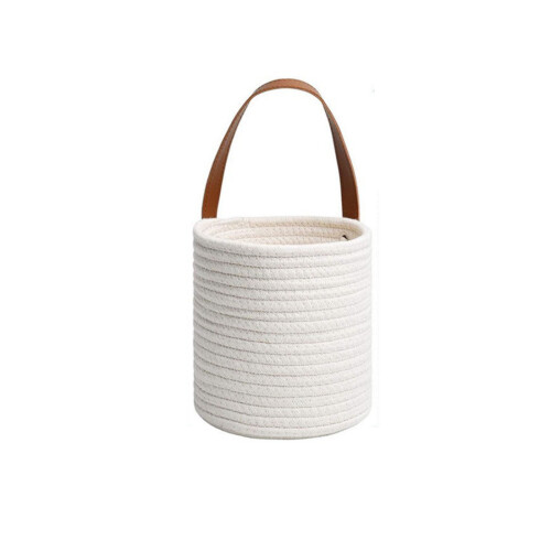 Βαμβακερό κρεμαστό καλάθι τοίχου με δερμάτινη λαβή – Πτυσσόμενο, ελαφρύ