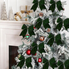 Lot de 4 nœuds de Noël en tissu (15 x 15 cm) | Blanc/Vert/Marron | Décoration pour sapin, couronne et boîte cadeau | Vert