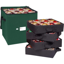 Christmas Ornament Storage Box with 4 Trays, Holds 64 Ornaments, Durable 600D Oxford Fabric (Green), Compatible with Christmas Storage