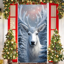 Funda navideña para puerta con diseño de Papá Noel, 35x71 pulgadas.