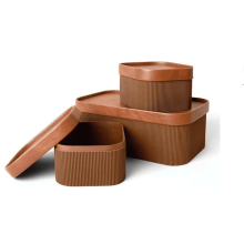 Geriffelte Aufbewahrungskörbe aus Karton mit lederähnlichen Deckeln, stapelbare Papierboxen, Geschenkablage, Schokoladenbraun, 3er-Set