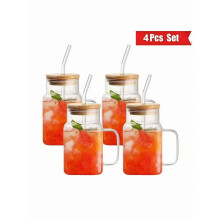 Čtvercový plovoucí skleněný brčkový kelímek 500ml 4 ks