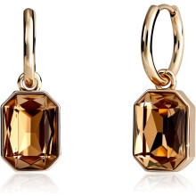 Gold Hoop Dangle Earrings - Brown Stone Drop Earrings, Hypoallergenic Vintage Hoop Earrings for Formal & Daily Wear