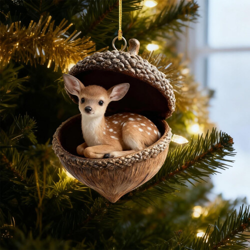 Conjunto de 4 enfeites de Natal em acrílico com animais da floresta.