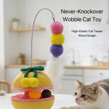 Jouet à bascule pour chat avec plume, clochette et balles