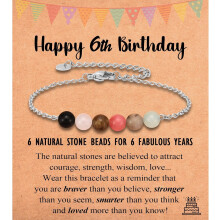Tiny Natural Stone Birthday Bracelet for Women 6-21 Years Old – Compatible with Happy 6th-21st Birthday Card