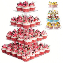 Acrylic Cupcake Stand – Round/Square, 4.7" Tier Spacing, for Halloween, Christmas & Party Dessert Display (Compatible with Standard Cupcakes)