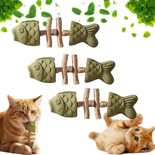 Jouet dentaire pour chat en forme d'arête de poisson avec herbe à chat