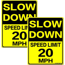 Snelheidslimiet 20 km/u - Metalen bord met waarschuwing voor langzaam rijdende auto (MPH) - Verkeersbord (8x12 inch), 2 stuks