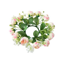 Valentins-Kerzenring-Kranz, 25 cm künstlicher Rosen- und Eukalyptuskranz für Tür, Fenster, Hochzeit, Jahrestag, Partydekoration