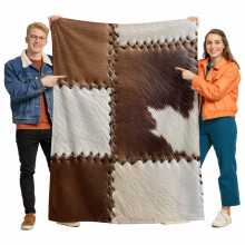Cow Cowhide Flannel Blanket for Bed,Travel and Camping, Abstract Brown Seam Leather Super Soft Cozy Blanket for All Seasons 32"x48"